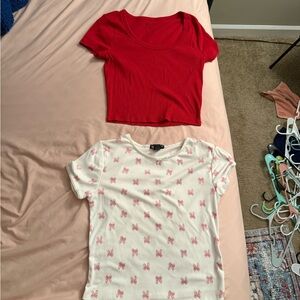 Red and White w pink bows Shirt Set